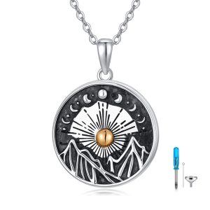 Sterling Silver Sun Moon And Mountain Necklace-0