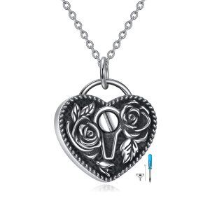 Sterling Silver Heart Rose Urn Necklace-0