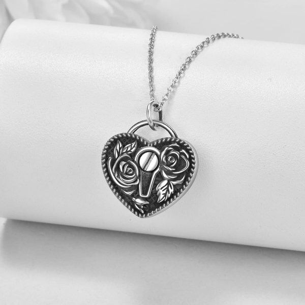 Sterling Silver Heart Rose Urn Necklace-1