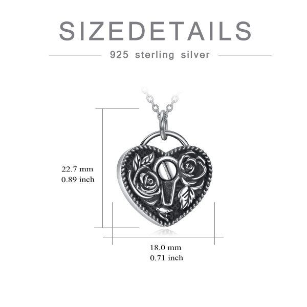 Sterling Silver Heart Rose Urn Necklace-3