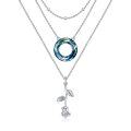 wholesale 925 Sterling Silver Blue Crystal Rose Flower Tree of Life Double Chain Pendant Necklaces-0-0