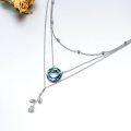 wholesale 925 Sterling Silver Blue Crystal Rose Flower Tree of Life Double Chain Pendant Necklaces-0-1