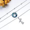 wholesale 925 Sterling Silver Blue Crystal Rose Flower Tree of Life Double Chain Pendant Necklaces-0-2