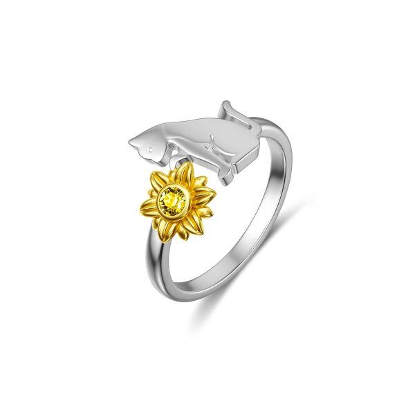 Sterling Silver Kitty Sunflower Rings-0