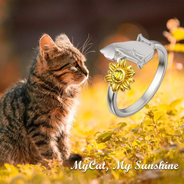 Sterling Silver Kitty Sunflower Rings-2