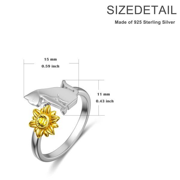 Sterling Silver Kitty Sunflower Rings-4