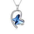 wholesale 925 Sterling Silver Blue Butterfly Crystal Necklace for Women-0-0