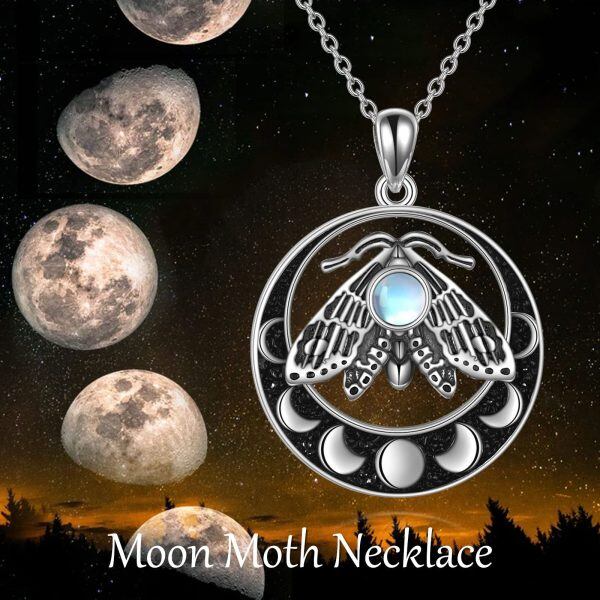 Sterling Silver Goth Moth and The Moon Necklace-5