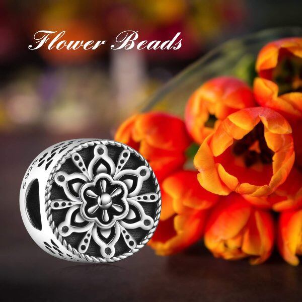 Sterling Silver Mandala Personalized Flower Beads Charms-5