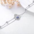 wholesale 925 Sterling Silver Evil Eye Hamsa Charm Bracelet with Blue Stones for Women-0-2