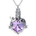 wholesale 925 Sterling Silver Heart-Shaped Purple Crystal Hummingbird Keepsake Pendant Necklace-0-0