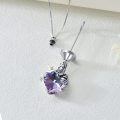 wholesale 925 Sterling Silver Heart-Shaped Purple Crystal Hummingbird Keepsake Pendant Necklace-0-2
