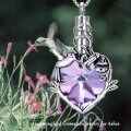 wholesale 925 Sterling Silver Heart-Shaped Purple Crystal Hummingbird Keepsake Pendant Necklace-0-3