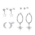 wholesale 925 Sterling Silver 925 Moon & Star Hoop Dangle Studs Jewelry Set for Women-0-0