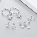 wholesale 925 Sterling Silver 925 Moon & Star Hoop Dangle Studs Jewelry Set for Women-0-2