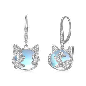 Sterling Silver Cat Leverback Earrings-0