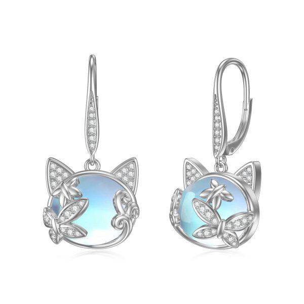 Sterling Silver Cat Leverback Earrings-0