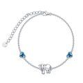 wholesale 925 Sterling Silver Elephant Charm Heart Blue Crystal Bracelet for Women-0-0