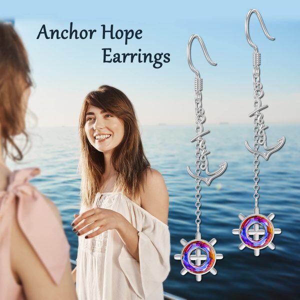 Sterling Silver Anchor Earrings-4