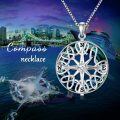 wholesale 925 Sterling Silver Blue Crystal Compass Pendant Necklace for Women-0-3