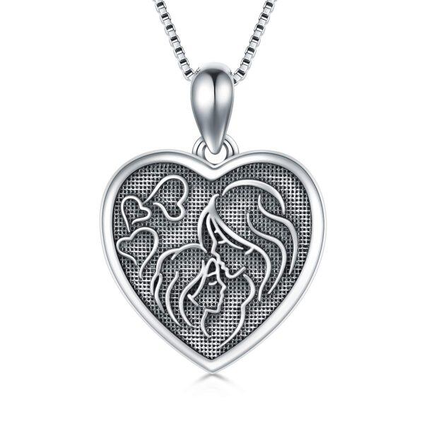 Sterling Silver Heart Mother Child Necklace-0