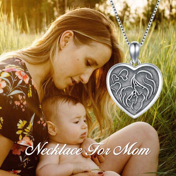 Sterling Silver Heart Mother Child Necklace-1