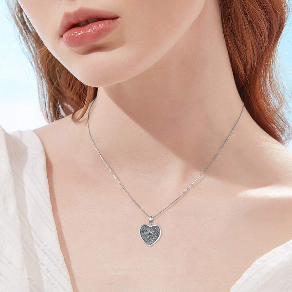 Sterling Silver Heart Mother Child Necklace-2