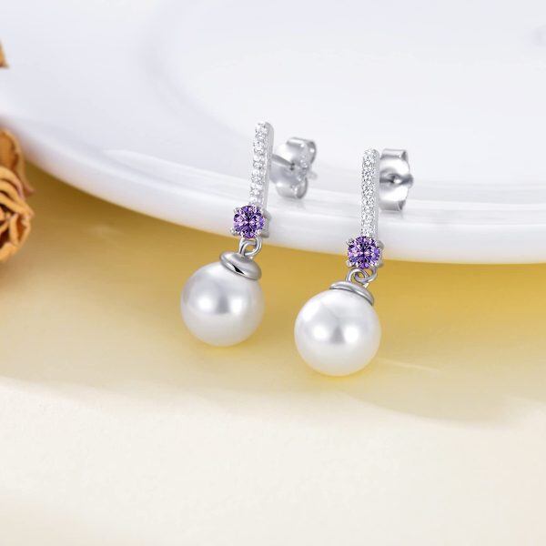 Birthstone Pearl Earrings Dangle Peal Drop Earrings s925 Sterling Silver Wedding Birthday Anniversary Pearl Jewelry Gifts for Women Wife Mom Teen Girls-3