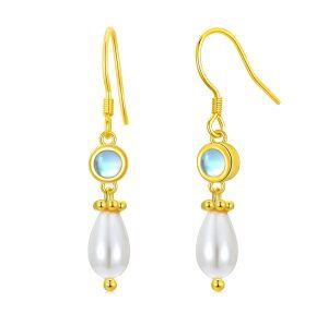 Sterling Silver Earrings Pearl Drop Dangling Earrings -0