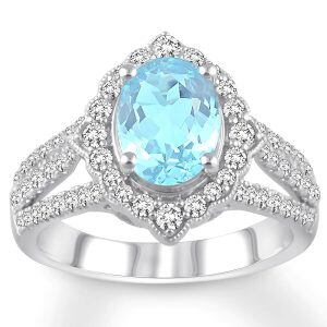 Sterling Silver Aquamarine moissanite rings -0