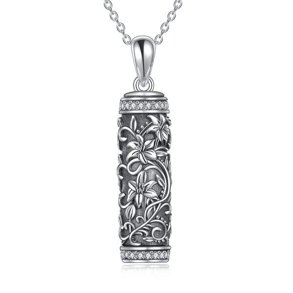 Sterling Silver Flower Urn Necklace-0