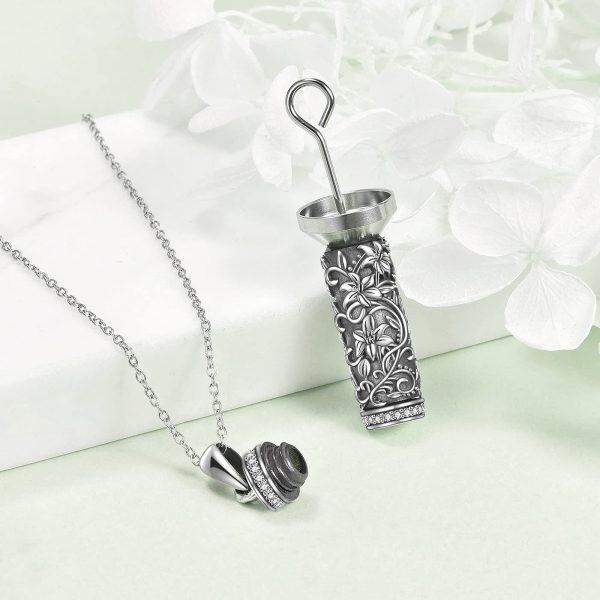 Sterling Silver Flower Urn Necklace-1