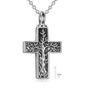 Sterling Silver Cross Urn Necklace-0