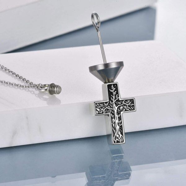 Sterling Silver Cross Urn Necklace-2