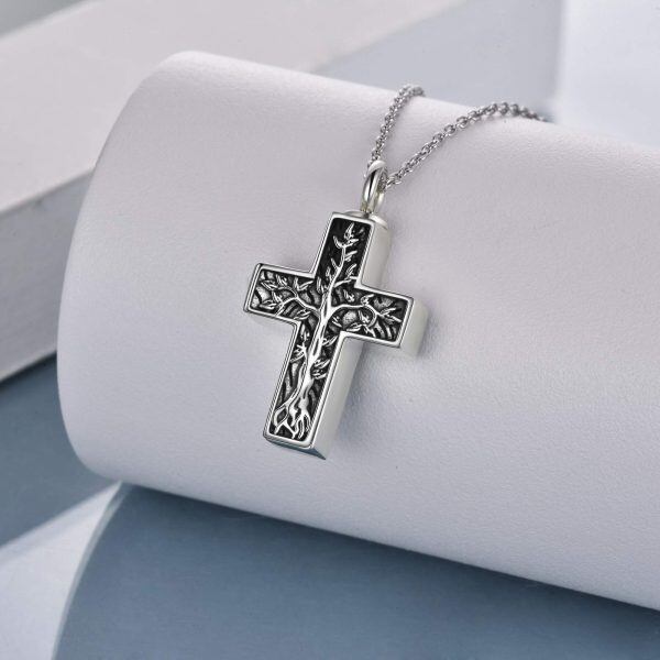 Sterling Silver Cross Urn Necklace-3