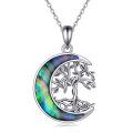 wholesale 925 Sterling Silver Abalone Shell Moon Tree of Life Pendant Necklace for Women and Men-0-0