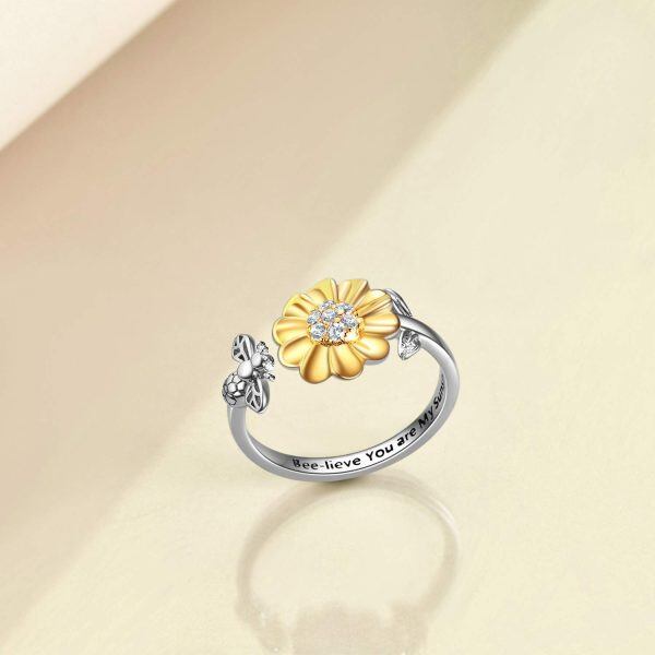 Sterling Silver Sunflower Bee Rings-2