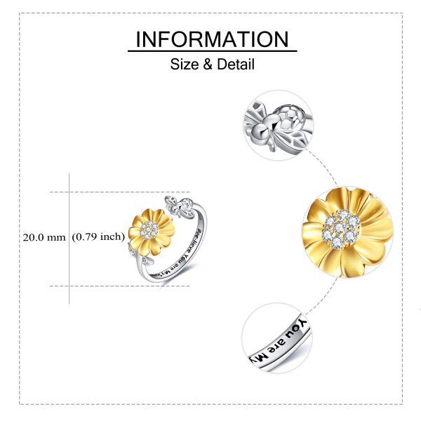 Sterling Silver Sunflower Bee Rings-3