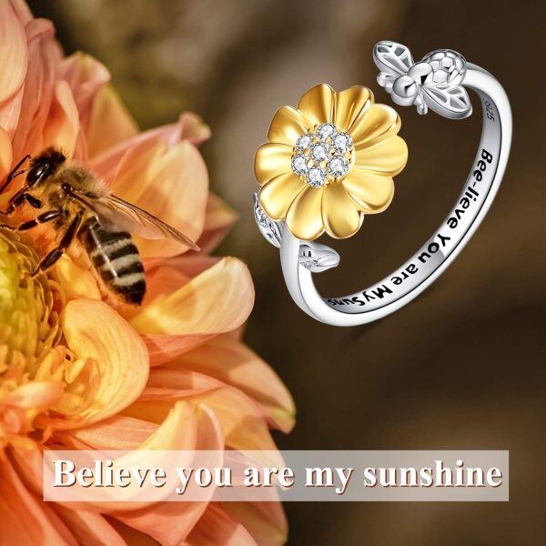 Sterling Silver Sunflower Bee Rings-4