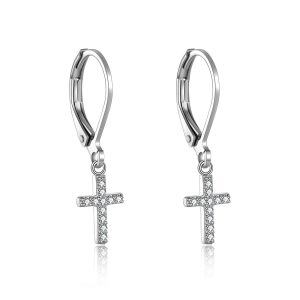 Sterling Silver Cross Earrings-0