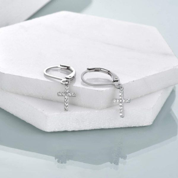 Sterling Silver Cross Earrings-1