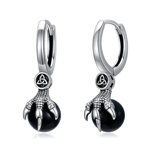 Sterling Silver Dragon Claw Jeweley Black Onyx Earrings-0