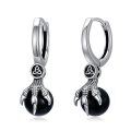 wholesale 925 Sterling Silver Black Onyx Dragon Claw Huggie Hoop Earrings with Triquetra Symbol - Mens Celtic s-0-0