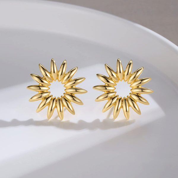 Sterling Silver Sunflower Stud Earrings-2