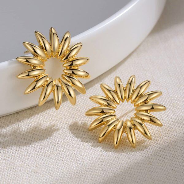 Sterling Silver Sunflower Stud Earrings-3