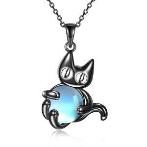 Sterling Silver Cat Necklace-0