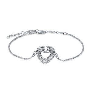 Sterling Silver Wolf Heart Bracelet-0