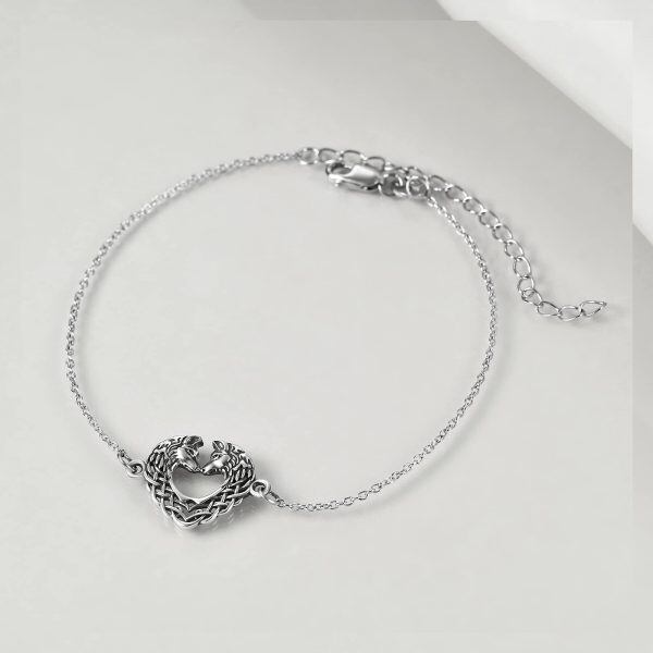 Sterling Silver Wolf Heart Bracelet-2