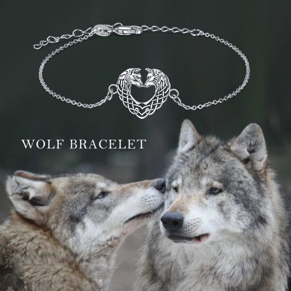 Sterling Silver Wolf Heart Bracelet-4