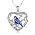 wholesale 925 Sterling Silver Heart-Shaped Blue Jay Pendant Necklace for Bird Lovers Gifts-0-0